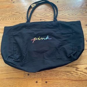 Pink Victorias Secret Oversized Weekend Travel Vacation Tote Bag Rainbow Logo